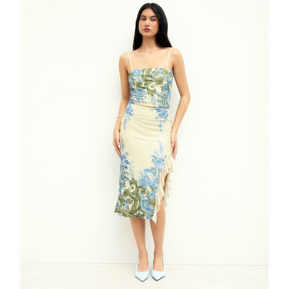 CIDER Mesh Square Neck Floral Split Maxi Dress, L / 8, NWT